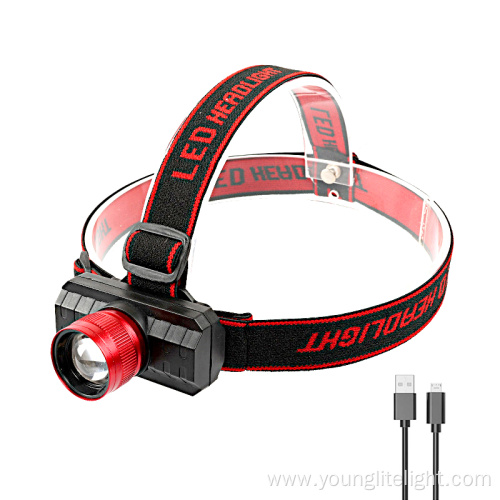 Adjustable angle aluminum zoomable rechargeable led headlamp